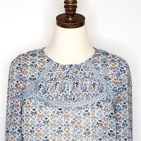 Anthropologie Holding Horses Blue Size 0 Floral Boho 3/4 Sleeve Short Dress - Picture 3 of 12